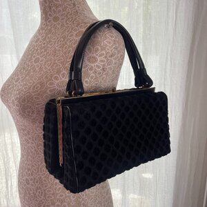 Vintage Black Polka Dot Fabric Handbag